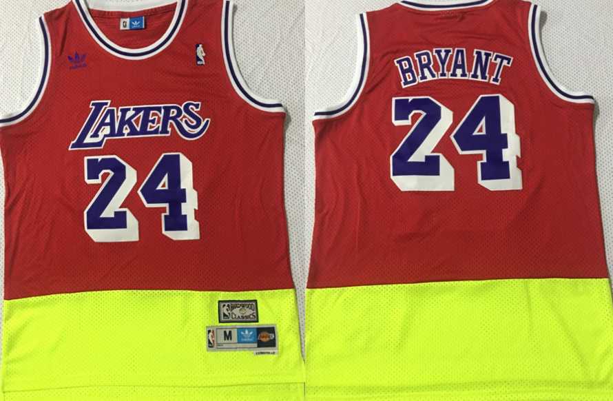 Lakers 24 Kobe Bryant Fluorescent Red Yellow Split Hardwood Classics Jersey,We sell and wholesale Lakers 24 Kobe Bryant Fluorescent Red Yellow Split Hardwood Classics Jersey on line form chian!